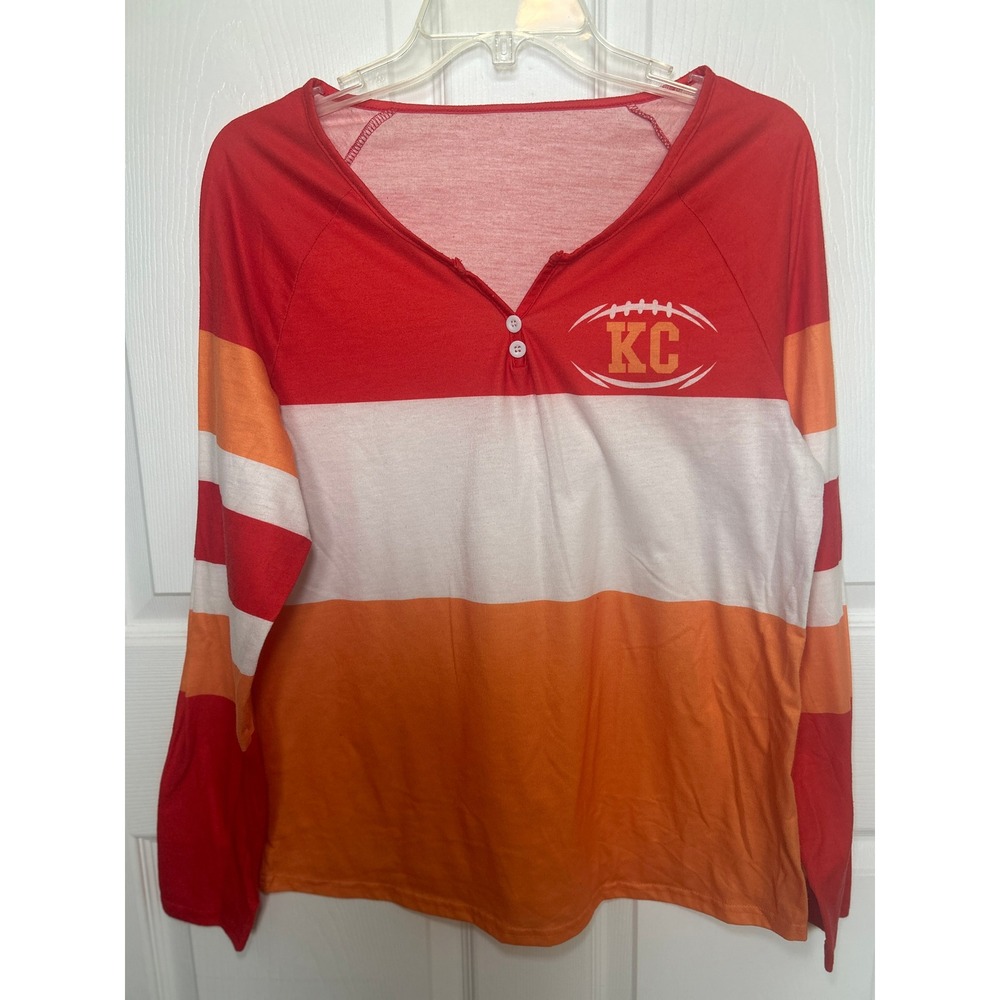 KC Chiefs Football Long Sleeve T-Shirt Red Orange White Size L